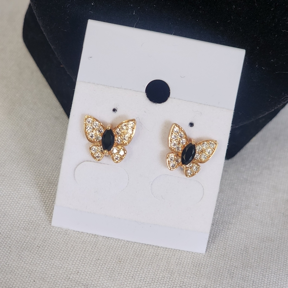Gold with CZ Butterfly Earrings